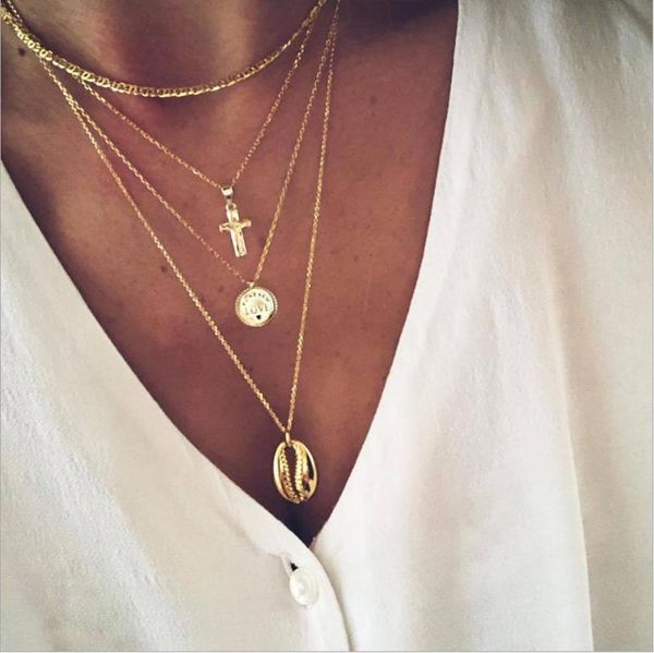 pendant necklaces four layer necklace metal chain choker alloy cross letter love carving disc seashell gold color plated women gift, Silver
pendant necklaces four layer necklace metal chain choker alloy cross letter love carving disc seashell gold color plated women gift, Silver