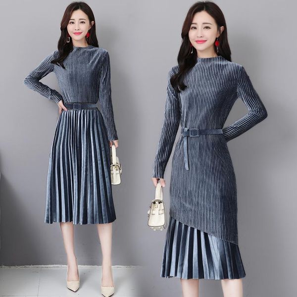 casual dresses spring fall fashion womens long sleeve grey black pleated velvet 2 pieces dress , slim 3xl glitter velour for women, Black;gray
casual dresses spring fall fashion womens long sleeve grey black pleated velvet 2 pieces dress , slim 3xl glitter velour for women, Black;gray