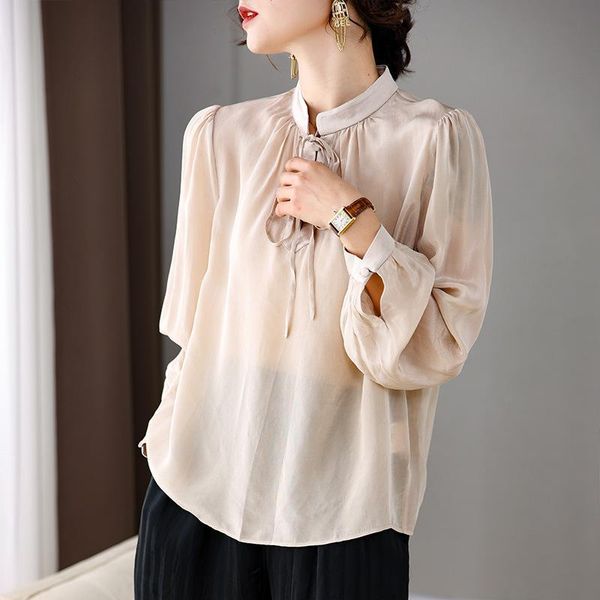 women's blouses & shirts early spring solid pullover shirt retro drape long sleeve satin loose korean top, White
women's blouses & shirts early spring solid pullover shirt retro drape long sleeve satin loose korean top, White