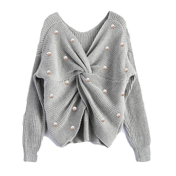 deep v neck women sweaters loose womans long sleeve with plastic pearl irregular backless knitted jumpers female pullovers, White;black
deep v neck women sweaters loose womans long sleeve with plastic pearl irregular backless knitted jumpers female pullovers, White;black