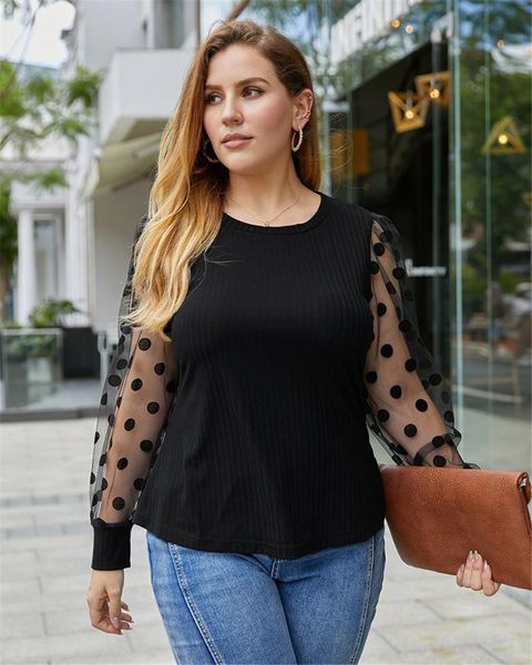 women's t-shirt oversized tshirt women sheer polk dot printed long sleeve patchwork knitted spring autumn plus size clothing, White
women's t-shirt oversized tshirt women sheer polk dot printed long sleeve patchwork knitted spring autumn plus size clothing, White