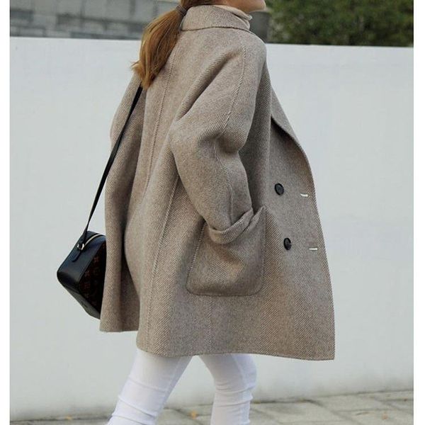women's wool & blends autumn 2021 woolen jacket double faced coat loose cloth suit collar mid long temperament, Black
women's wool & blends autumn 2021 woolen jacket double faced coat loose cloth suit collar mid long temperament, Black