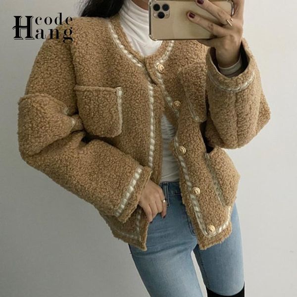 women's wool & blends hangcode 2021 autumn winter women jackets korean fashion faux lamb coat casual outwear jacket with pockets, Black
women's wool & blends hangcode 2021 autumn winter women jackets korean fashion faux lamb coat casual outwear jacket with pockets, Black