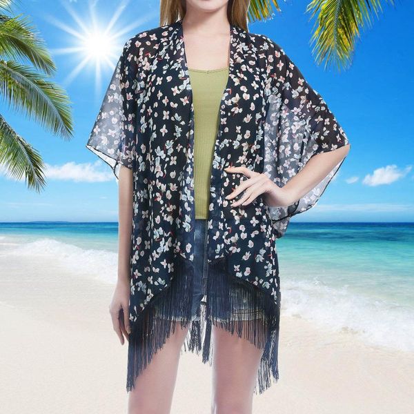women's swimwear 2021 casual floral print chiffon kaftan beach cover up cardigan shawl women summer aloha tunic shirt female ropa mujer, White;black
women's swimwear 2021 casual floral print chiffon kaftan beach cover up cardigan shawl women summer aloha tunic shirt female ropa mujer, White;black