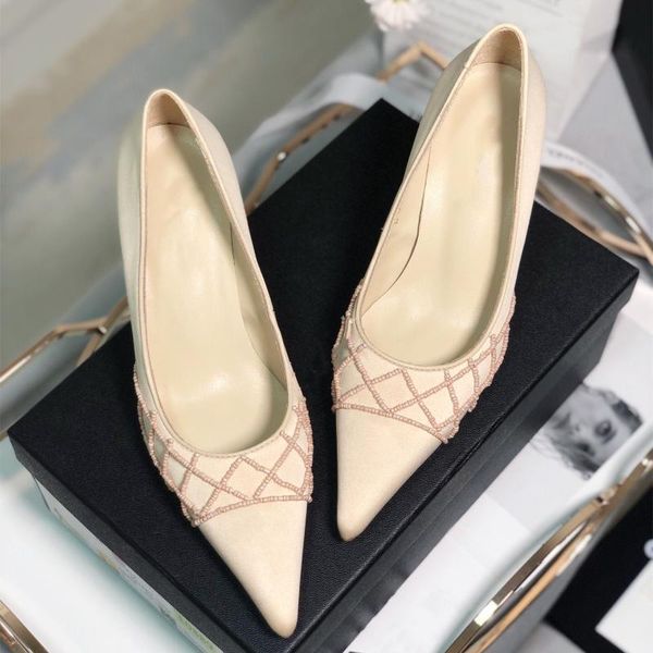 woman shoes silk pumps string bead decor genuine leather pointed toe high thin heels ladies party luxury design shoe dress, Black
woman shoes silk pumps string bead decor genuine leather pointed toe high thin heels ladies party luxury design shoe dress, Black