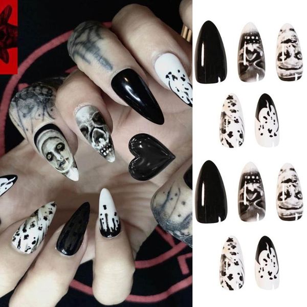 false nails 24pcs dark black punk ghost halloween wearable long stiletto fake full cover press on nail tips manicure decor, Red;gold
false nails 24pcs dark black punk ghost halloween wearable long stiletto fake full cover press on nail tips manicure decor, Red;gold