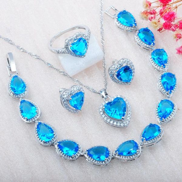 earrings & necklace heart sky blue crystal bridal jewelry set cz ring bracelet and for women party gift 2021 mn0730, Silver
earrings & necklace heart sky blue crystal bridal jewelry set cz ring bracelet and for women party gift 2021 mn0730, Silver