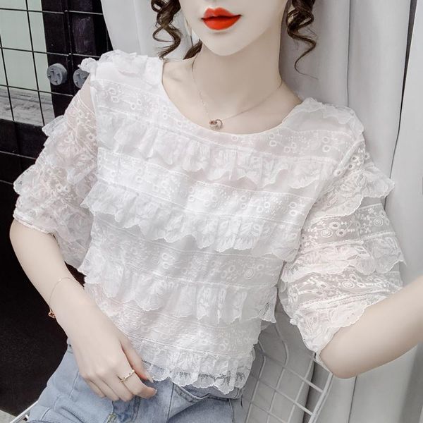 women's blouses & shirts women blouse 2021 summer thin lace female pullovers ladies chiffon shirt short sleeves blusa mujer feminina 36, White
women's blouses & shirts women blouse 2021 summer thin lace female pullovers ladies chiffon shirt short sleeves blusa mujer feminina 36, White