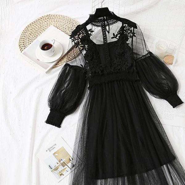 robe women dress femme roupa feminina fashion flower embroidered dresses lantern sleeve button two piece, Black;gray
robe women dress femme roupa feminina fashion flower embroidered dresses lantern sleeve button two piece, Black;gray