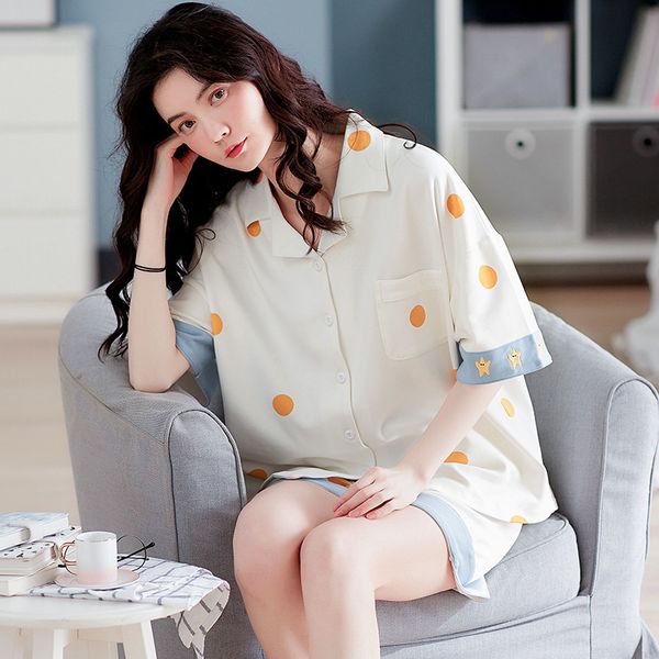 pajamas women's summer cotton korean loose size cute casual cardigan short sleeve shorts home wear, Black;red
pajamas women's summer cotton korean loose size cute casual cardigan short sleeve shorts home wear, Black;red