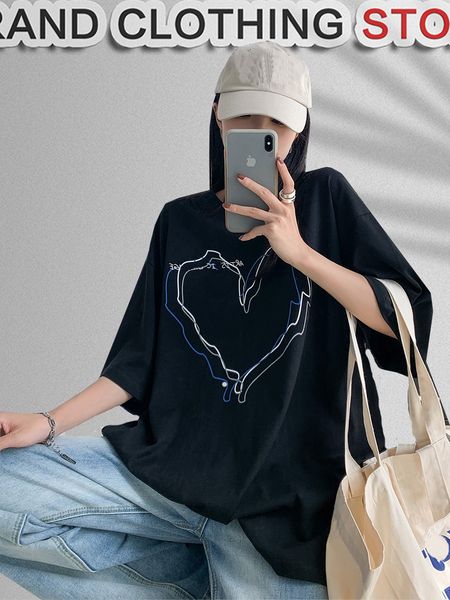 designer brand home spring and summer simple line drawing love printing short-sleeved t shirt women loose casual round neck, White
designer brand home spring and summer simple line drawing love printing short-sleeved t shirt women loose casual round neck, White