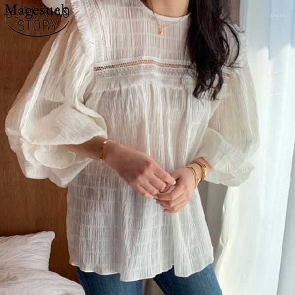women's blouses & shirts korean pleated summer chiffon shirt lantern sleeve tassel stitching loose blouse hollow lace round neck women, White
women's blouses & shirts korean pleated summer chiffon shirt lantern sleeve tassel stitching loose blouse hollow lace round neck women, White