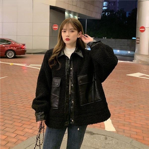 women's fur & faux needbo lamb velvet jacket women harajuku trend winter streetwear leather pocket high street stitching sweatshirt loo, Black
women's fur & faux needbo lamb velvet jacket women harajuku trend winter streetwear leather pocket high street stitching sweatshirt loo, Black
