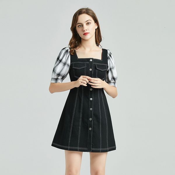 casual dresses women spring summer fashion single breasted puff sleeve patchwork a-line denim p7ks, Black;gray
casual dresses women spring summer fashion single breasted puff sleeve patchwork a-line denim p7ks, Black;gray