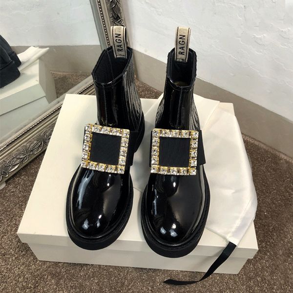 rv square buckle british style martin women's summer thin inner increase 2021 patent leather chelsea short boots, Black
rv square buckle british style martin women's summer thin inner increase 2021 patent leather chelsea short boots, Black