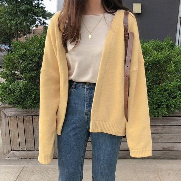 women's knits & tees women 2021 autumn winter korean loose sweater jackets female v-neck cardigan coats ladies solid color knitted jump, White
women's knits & tees women 2021 autumn winter korean loose sweater jackets female v-neck cardigan coats ladies solid color knitted jump, White
