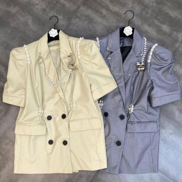 women's suits & blazers fabpop 2021 fashion design half puff sleeve turn down collar double breasted buttons pearls chain slim blazer w, White;black
women's suits & blazers fabpop 2021 fashion design half puff sleeve turn down collar double breasted buttons pearls chain slim blazer w, White;black
