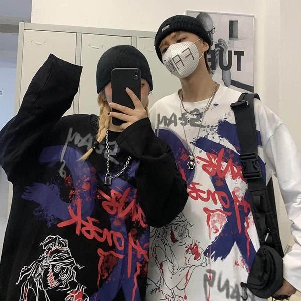 women's t-shirt men's and autumn korean dark black loose thin graffiti print versatile long sleeve top, White
women's t-shirt men's and autumn korean dark black loose thin graffiti print versatile long sleeve top, White