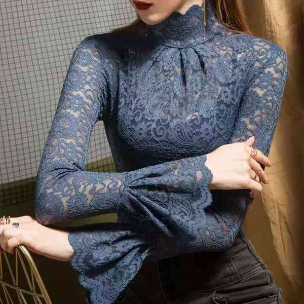 autumn lace stretch turtleneck women blouses bell sleeve blusas mujer de moda, White
autumn lace stretch turtleneck women blouses bell sleeve blusas mujer de moda, White