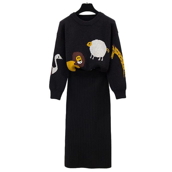 two piece dress sets round collar jacquard knitting sweater black knit skirt korean fashion women loose skirts two-piece outfit, White
two piece dress sets round collar jacquard knitting sweater black knit skirt korean fashion women loose skirts two-piece outfit, White