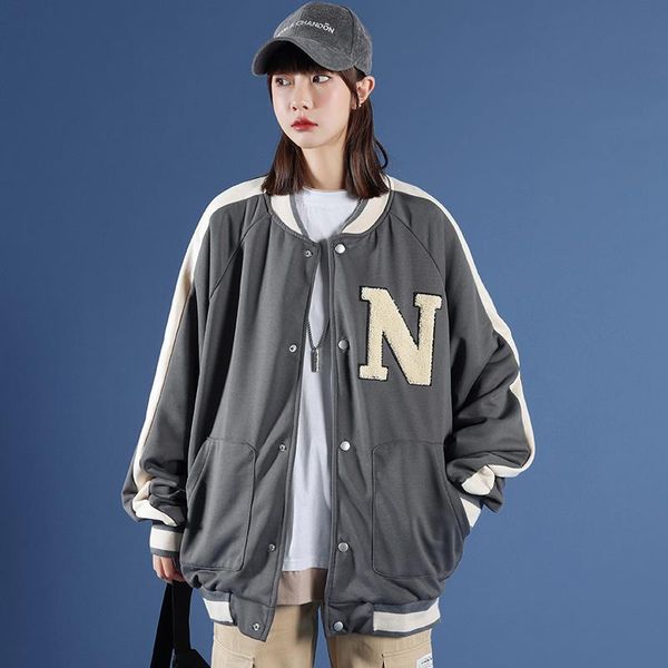 women's jackets american letter flocking baseball suit autumn fashion brand loose and versatile student casual jacket, Black;brown
women's jackets american letter flocking baseball suit autumn fashion brand loose and versatile student casual jacket, Black;brown