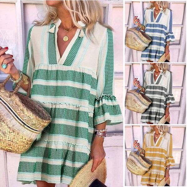 women's t-shirt printed flare sleeves above knee casual dresses v-neck loose fit vacation maxi dress for every day endq, White
women's t-shirt printed flare sleeves above knee casual dresses v-neck loose fit vacation maxi dress for every day endq, White