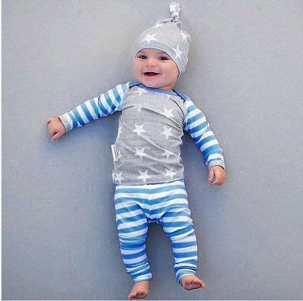 3 piece long sleeve starts tee shirt and stripe pants set for baby boy clothes, White
3 piece long sleeve starts tee shirt and stripe pants set for baby boy clothes, White