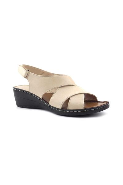 sandals women's beige genuine leather 1822, Black