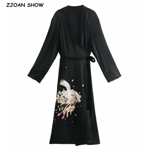 women's jackets 2021 spring bohemian satin phoenix embroidery kimono cardigan women tie bow sashes long jacket coat black outerwear hol, Black;brown
women's jackets 2021 spring bohemian satin phoenix embroidery kimono cardigan women tie bow sashes long jacket coat black outerwear hol, Black;brown