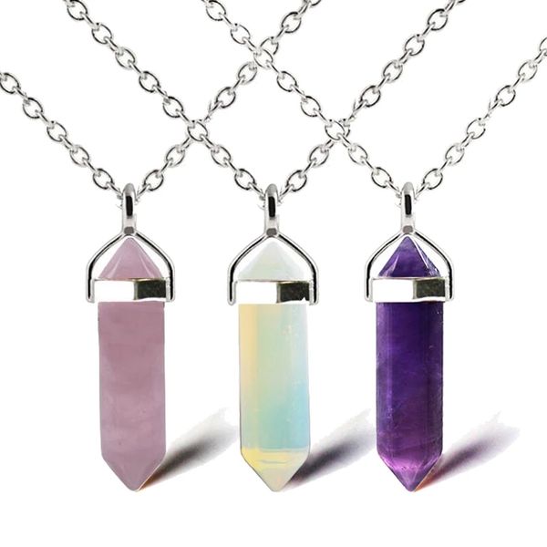 fashion quartz crystal necklace chakra rose bule purple natural stone pendant necklace hexagonal bullet reiki hippie necklace, Silver
fashion quartz crystal necklace chakra rose bule purple natural stone pendant necklace hexagonal bullet reiki hippie necklace, Silver