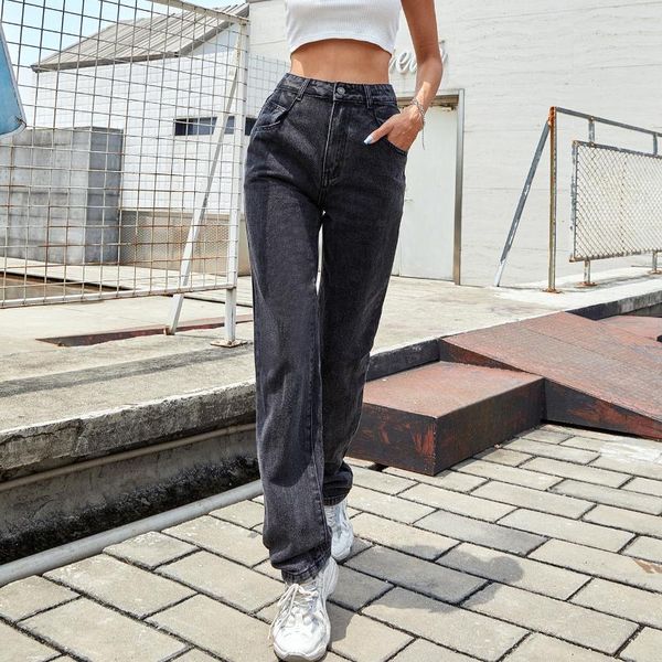 women's jeans high waist female wild casual solid color relaxed fit washed streetwear straight style pants trousers, Blue
women's jeans high waist female wild casual solid color relaxed fit washed streetwear straight style pants trousers, Blue
