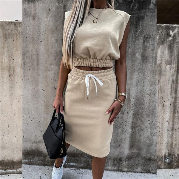 women's tracksuits 2021 women summer 2 piece set sleeveless elastic waist cropped shirts with medium dress female fashion two sets, Gray
women's tracksuits 2021 women summer 2 piece set sleeveless elastic waist cropped shirts with medium dress female fashion two sets, Gray