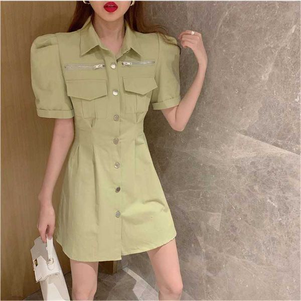 summer casual vintage puff sleeve cargo dres mini pockets dresses korean dress vestidos 210531, Black;gray
summer casual vintage puff sleeve cargo dres mini pockets dresses korean dress vestidos 210531, Black;gray