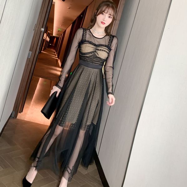 arrival fashion party girl's fashions elegant temperament ol perspective black point-to-line dress, Black;gray
arrival fashion party girl's fashions elegant temperament ol perspective black point-to-line dress, Black;gray