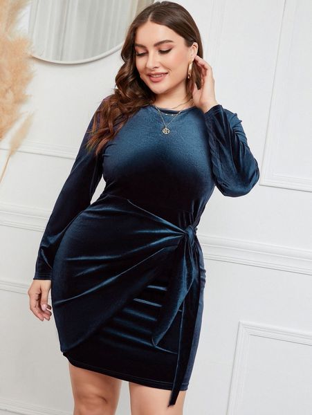 plus tie front velvet bodycon dress z7yl#, Black