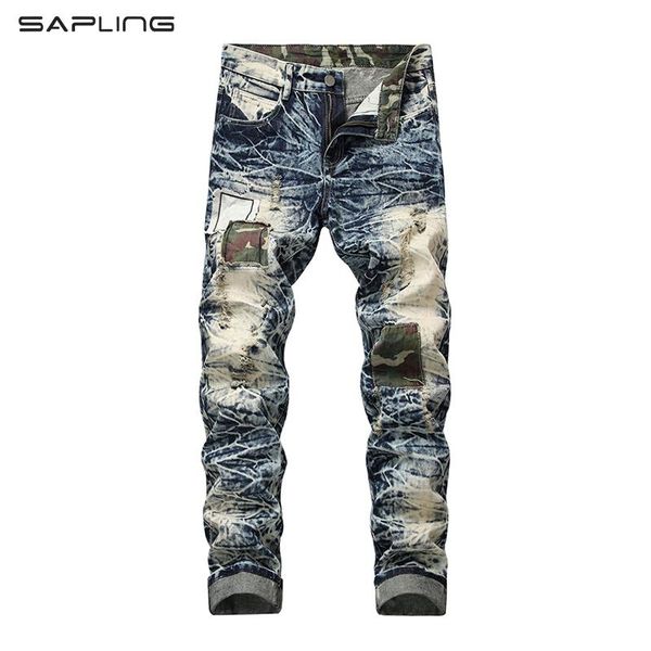 straight slim fit ripped jeans men pleated wash zapped patchwork denim trousers motorcycle biker vintage jean pants men's, Blue
straight slim fit ripped jeans men pleated wash zapped patchwork denim trousers motorcycle biker vintage jean pants men's, Blue