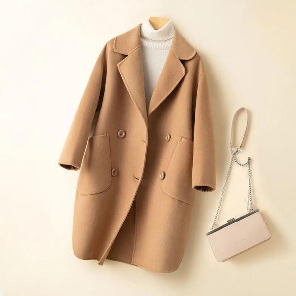 women's wool & blends 2021 winter coat womens pure solid color double-faced outerwear long jacket section cashmere suit collar woolen, Black
women's wool & blends 2021 winter coat womens pure solid color double-faced outerwear long jacket section cashmere suit collar woolen, Black