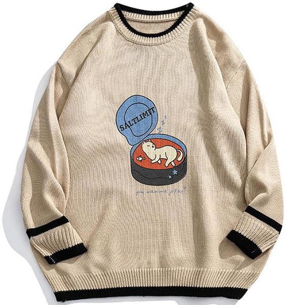 men's sweaters lacible harajuku autumn winter men canned fish sleeping cat knitted sweater pullover vintage streetwear loose knitwear, White;black
men's sweaters lacible harajuku autumn winter men canned fish sleeping cat knitted sweater pullover vintage streetwear loose knitwear, White;black