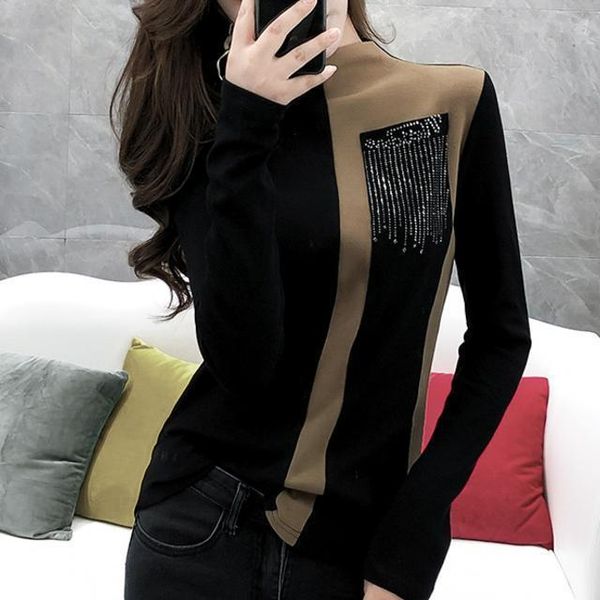women's t-shirt cotton half high collar long sleeve for women in autumn and winter, White
women's t-shirt cotton half high collar long sleeve for women in autumn and winter, White