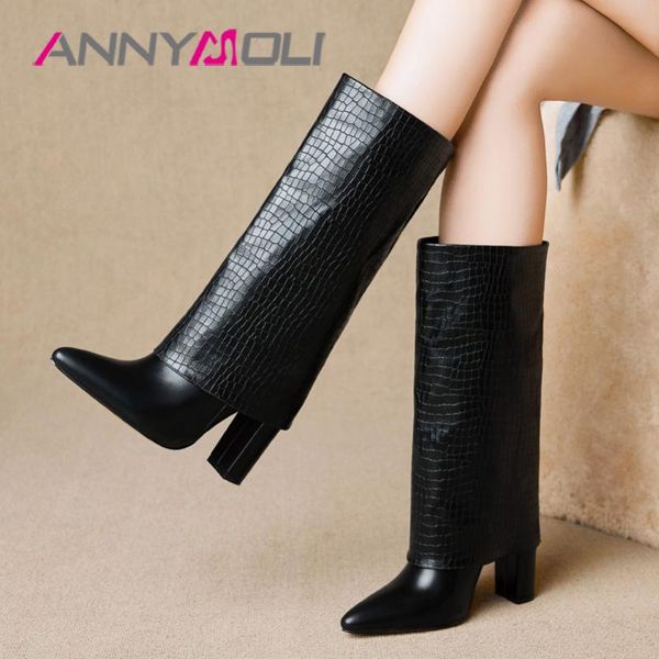boots annymoli genuine leather high heel mid calf women chunky pointed toe ladies shoes autumn winter black 42
boots annymoli genuine leather high heel mid calf women chunky pointed toe ladies shoes autumn winter black 42