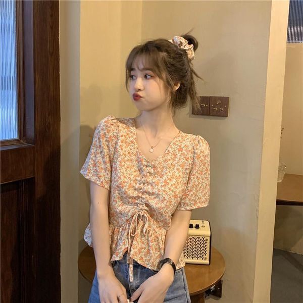 women's blouses & shirts women summer floral chiffon short sleeve drawstring pleated crop french vintage korean sweet cute elagant shir, White
women's blouses & shirts women summer floral chiffon short sleeve drawstring pleated crop french vintage korean sweet cute elagant shir, White