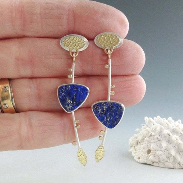 dangle & chandelier delicate small triangle natural blue stone earrings boho lovely two tone bending metal leaf design drop 2021, Silver
dangle & chandelier delicate small triangle natural blue stone earrings boho lovely two tone bending metal leaf design drop 2021, Silver