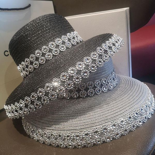 female summer women's hat hepburn style vintage sun plastic decor straw white black color beach holiday wide brim hats, Blue;gray
female summer women's hat hepburn style vintage sun plastic decor straw white black color beach holiday wide brim hats, Blue;gray
