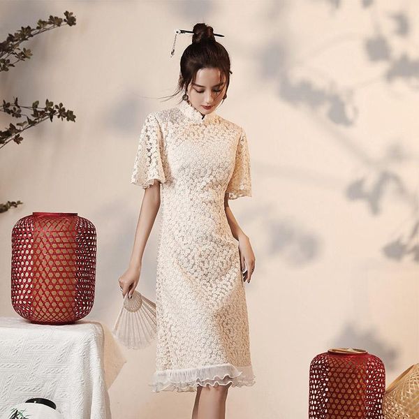 white cheongsam 2021 improved dress lace temperament elegant young girl art retro republic of china ethnic clothing, Red
white cheongsam 2021 improved dress lace temperament elegant young girl art retro republic of china ethnic clothing, Red