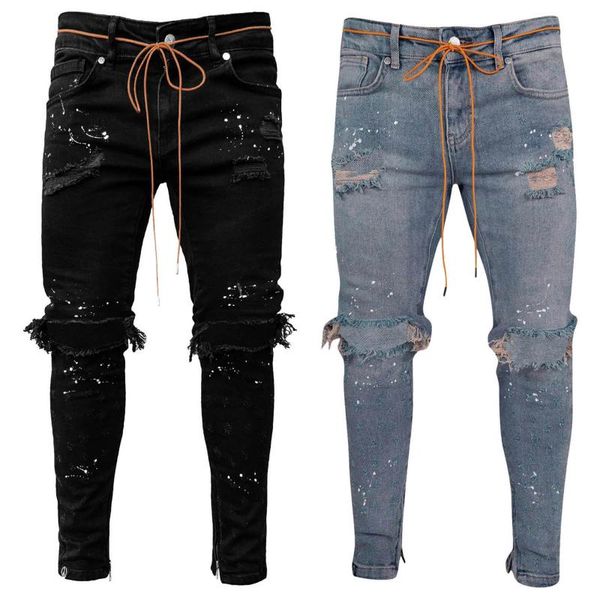 men's pants hole denim fashion high street slim ripped pencil paint jeans pantalones hombre streetwear trousers, Black
men's pants hole denim fashion high street slim ripped pencil paint jeans pantalones hombre streetwear trousers, Black
