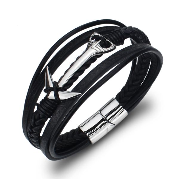 bangles bracelets titanium steel men's leather bracelet multi layer woven scy1243, Black
bangles bracelets titanium steel men's leather bracelet multi layer woven scy1243, Black