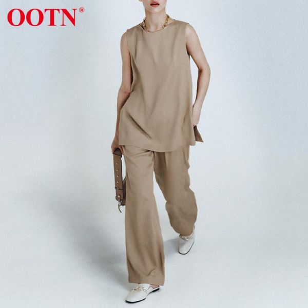 women's two piece pants ootn streetwear sleeveless slit loose o-neck khaki tank summer suit for women elastic high waist straight sets, White
women's two piece pants ootn streetwear sleeveless slit loose o-neck khaki tank summer suit for women elastic high waist straight sets, White