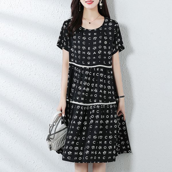 luxury casual dresses literary black letter skirt 2021 summer this year's women's printed drs, Black;gray
luxury casual dresses literary black letter skirt 2021 summer this year's women's printed drs, Black;gray