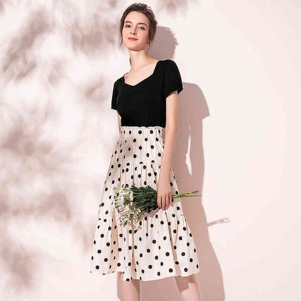 summer french women 2 piece defines skirt cotton suits short sleeves vintage waistband high polka dot strapped skirts fq4r, Black 
summer french women 2 piece defines skirt cotton suits short sleeves vintage waistband high polka dot strapped skirts fq4r, Black