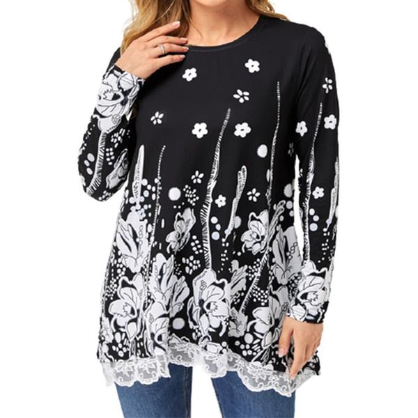 plus size t-shirt 5xl women's t shirts vintage floral print long sleeve lace patchwork loose casual large autumn tshirt, Black
plus size t-shirt 5xl women's t shirts vintage floral print long sleeve lace patchwork loose casual large autumn tshirt, Black
